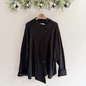 Flax Plus Size Black Large Button Largenlook rayon Blend Jacket 3X